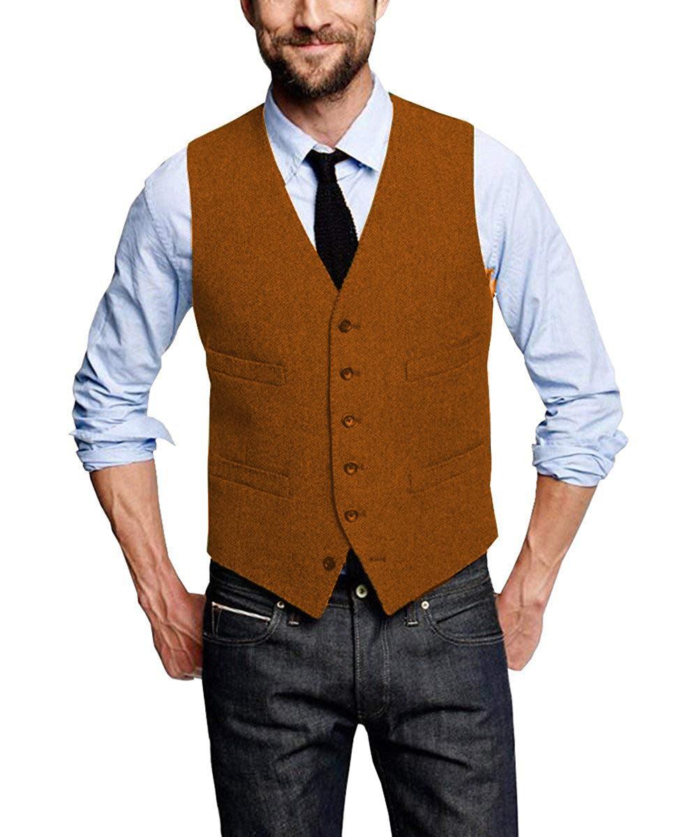 Casual Mens Classic Slim Fit Tweed Herringbone V Neck  Waistcoat menseventwear