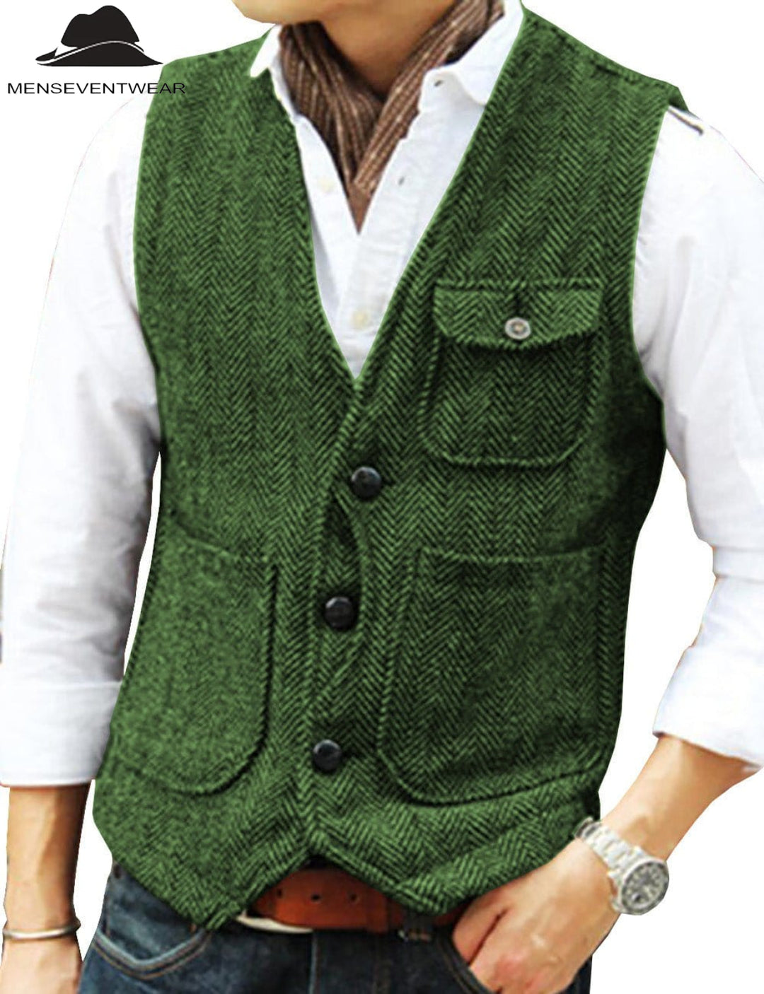 Casual Mens Classic Tweed Herringbone V Neck Waistcoat menseventwear