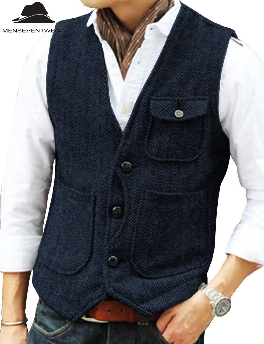 Casual Mens Classic Tweed Herringbone V Neck Waistcoat menseventwear