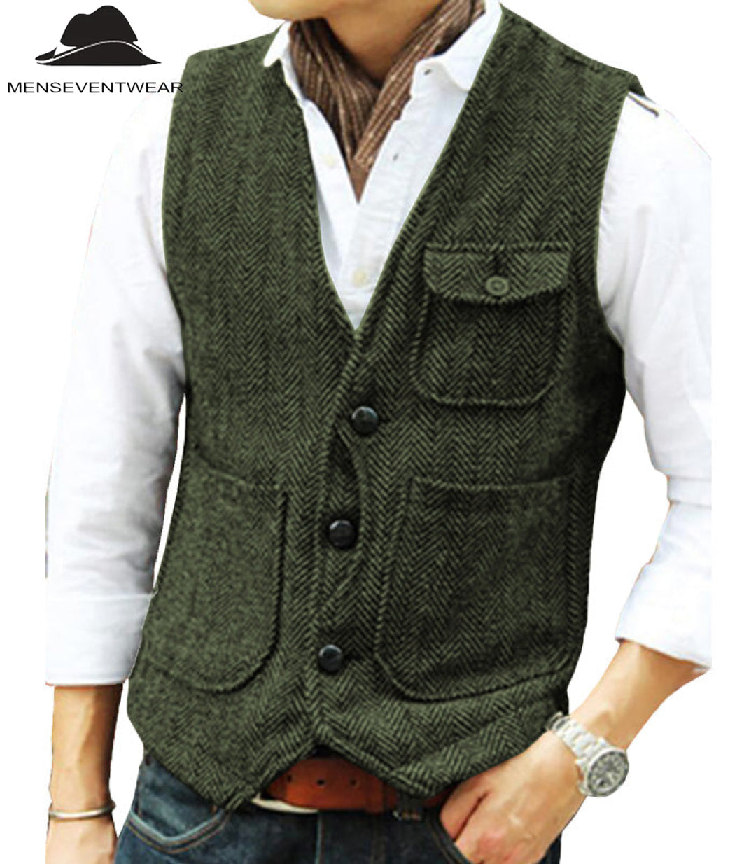 Casual Mens Classic Tweed Herringbone V Neck Waistcoat menseventwear