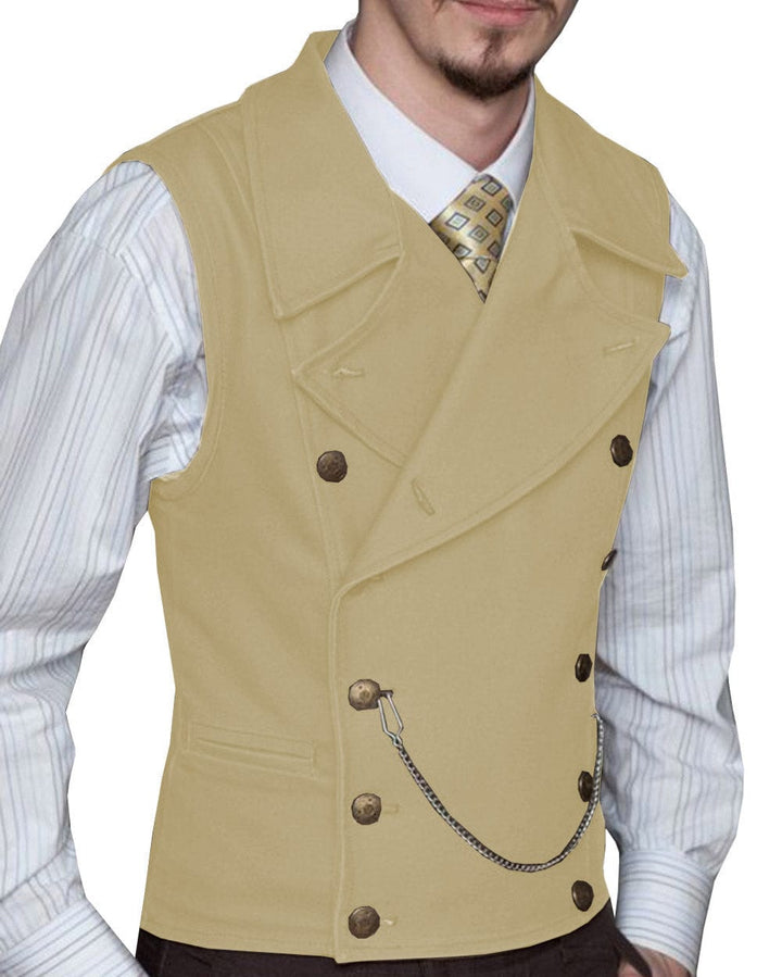 Casual Mens Double Breasted Suede Large Lapel Waistcoat menseventwear