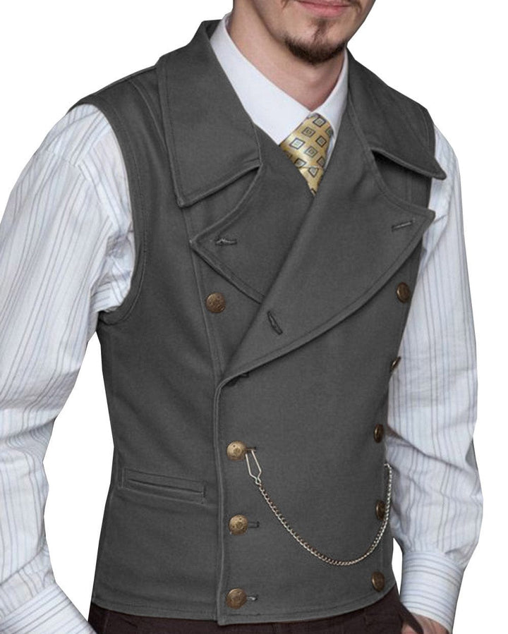 Casual Mens Double Breasted Suede Large Lapel Waistcoat menseventwear