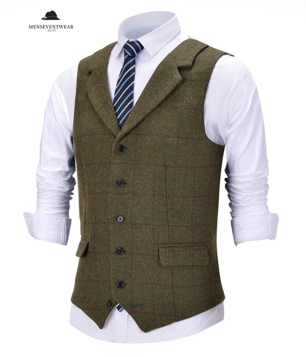 Casual Mens Plaid Tweed Slim Fit Notch Lapel Waistcoat Adam Reed