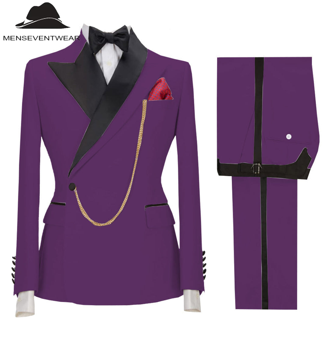 Casual Mens Suit 3 Pieces Peak Lapel Blazer For Wedding (Blazer+vest+Pants) mens event wear