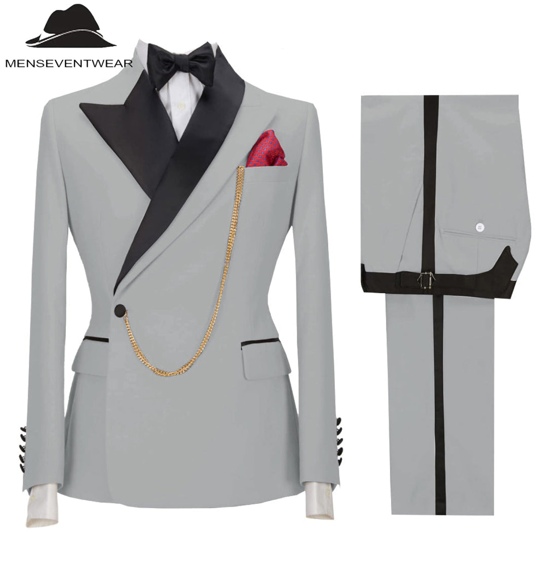 Casual Mens Suit 3 Pieces Peak Lapel Blazer For Wedding (Blazer+vest+Pants) mens event wear