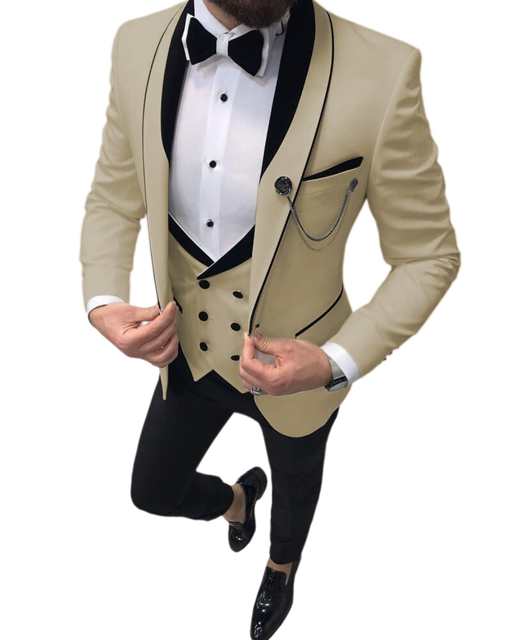 Causal Men's 3 Pieces Mens Suit Shawl Lapel Tuxedos For Wedding (Blazer+vest+Pants) mens event wear