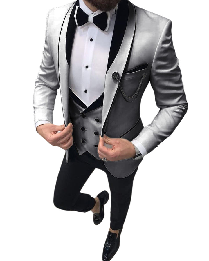 Causal Men's 3 Pieces Mens Suit Shawl Lapel Tuxedos For Wedding (Blazer+vest+Pants) mens event wear