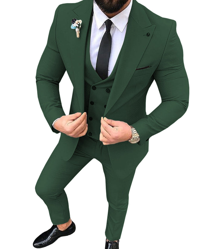 Causal Men's 3 Pieces Slim Fit Solid Color Peak Lapel Tuxedos For Wedding (Blazer+vest+Pants) mens event wear