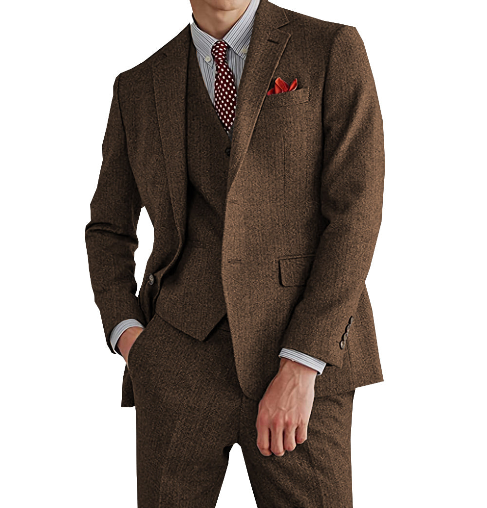 Classic 3 Pieces Mens Suit Herringbone Tweed Notch Lapel Tuxedos (Blazer+vest+Pants) mens event wear