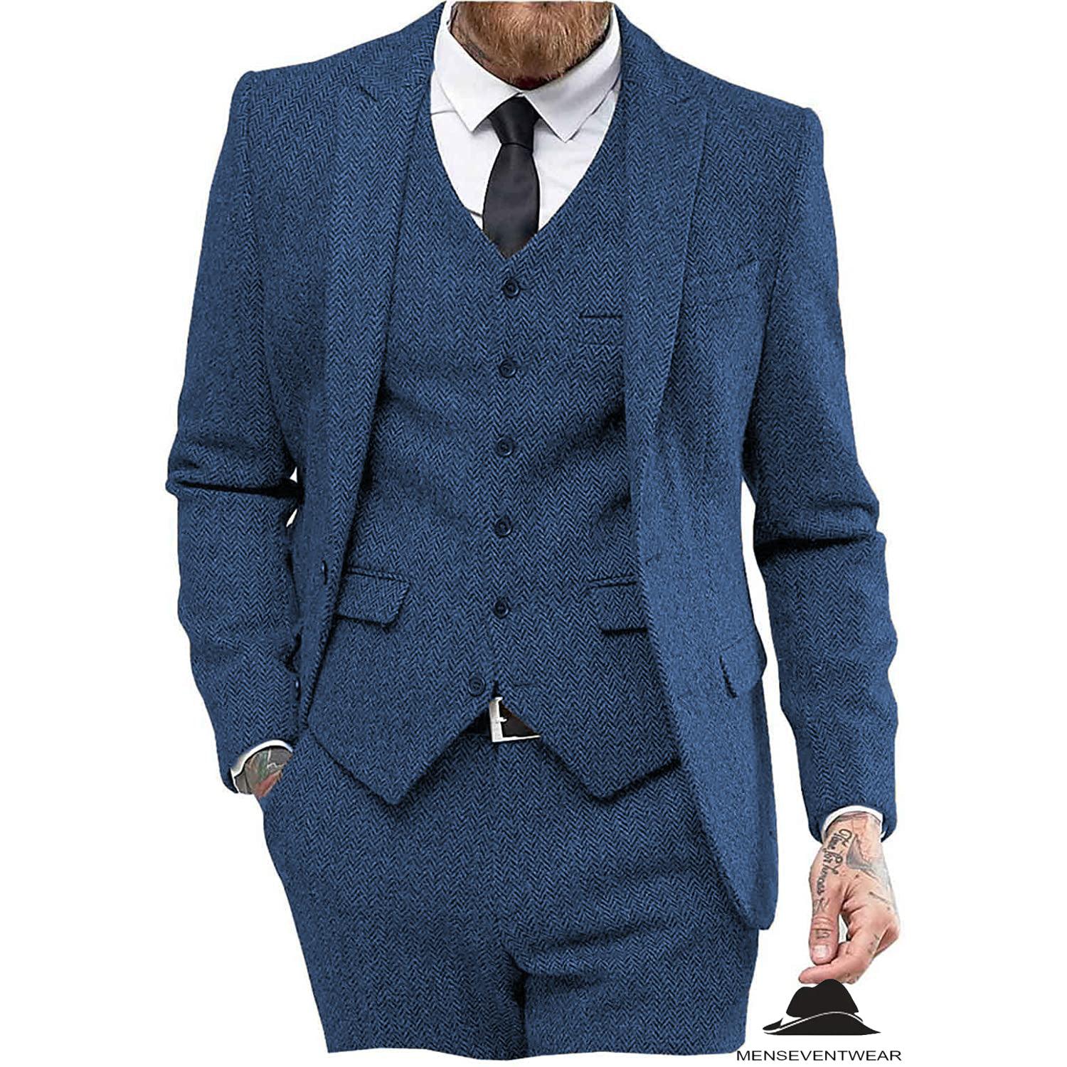 Men's Slim Fit 3-Piece Suit Set - Peak Lapel Two-Button Blazer, Vest, And Pants (Multiple Colors) - View #7