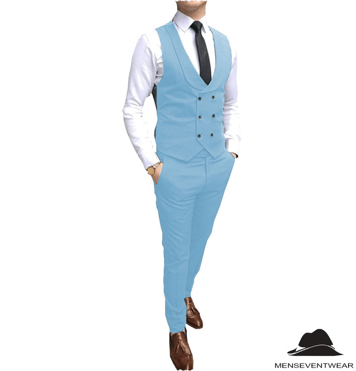 Double Breasted Formal 2 pieces Mens Suit For Wedding (Vest+Pants) mens event wear