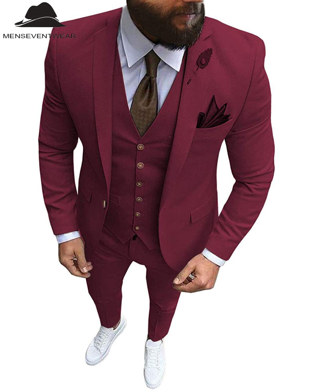 Fashion 3 Pieces Mens Suit Flat Notch Lapel Tuxedos (Blazer+vest+Pants) mens event wear