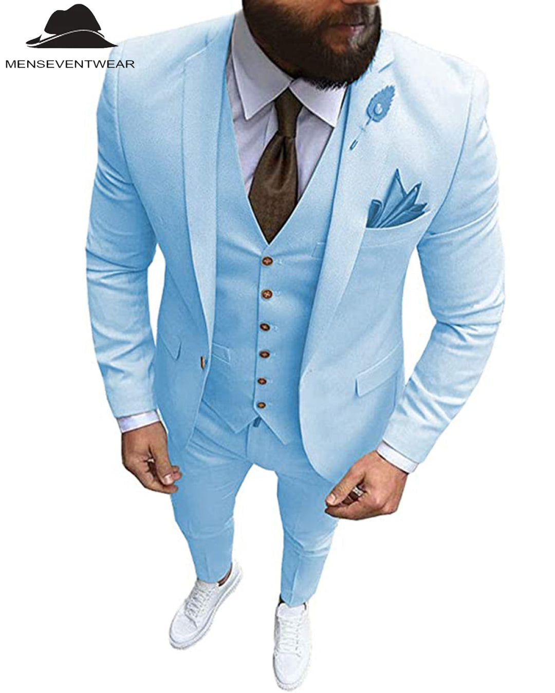 Fashion 3 Pieces Mens Suit Flat Notch Lapel Tuxedos (Blazer+vest+Pants) mens event wear