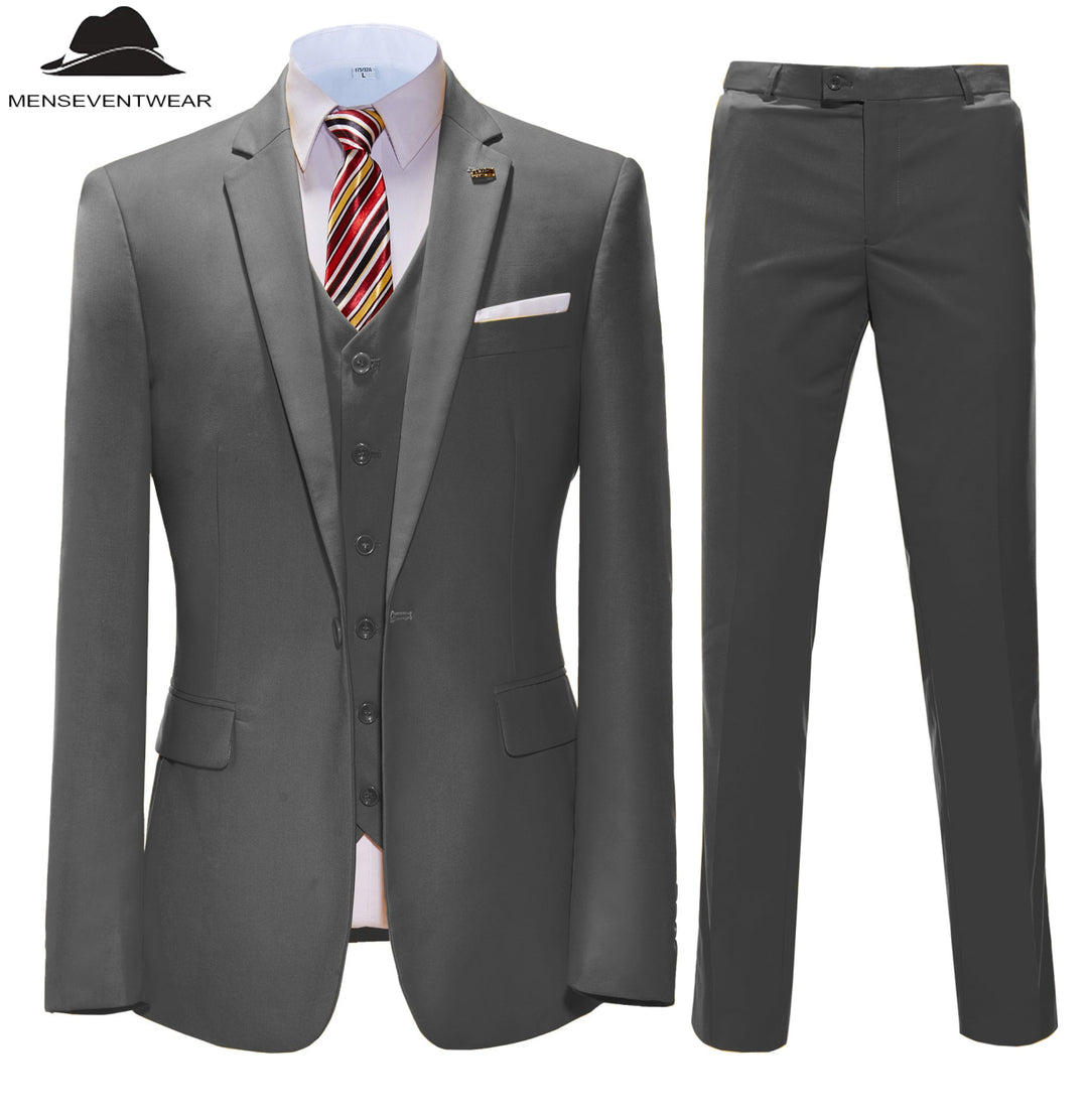 Fashion 3 Pieces Mens Suit Flat Notch Lapel Tuxedos For Wedding (Blazer+vest+Pants) mens event wear