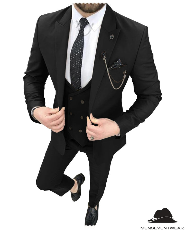 Fashion 3 Pieces Mens Suit Peak Lapel Tuxedos For Wedding (Blazer+vest+Pants) mens event wear