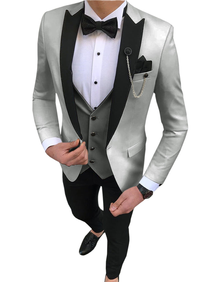 Fashion Men's 3 Pieces Classic Flat Peak Lapel Tuxedos For Wedding (Blazer+vest+Pants) mens event wear