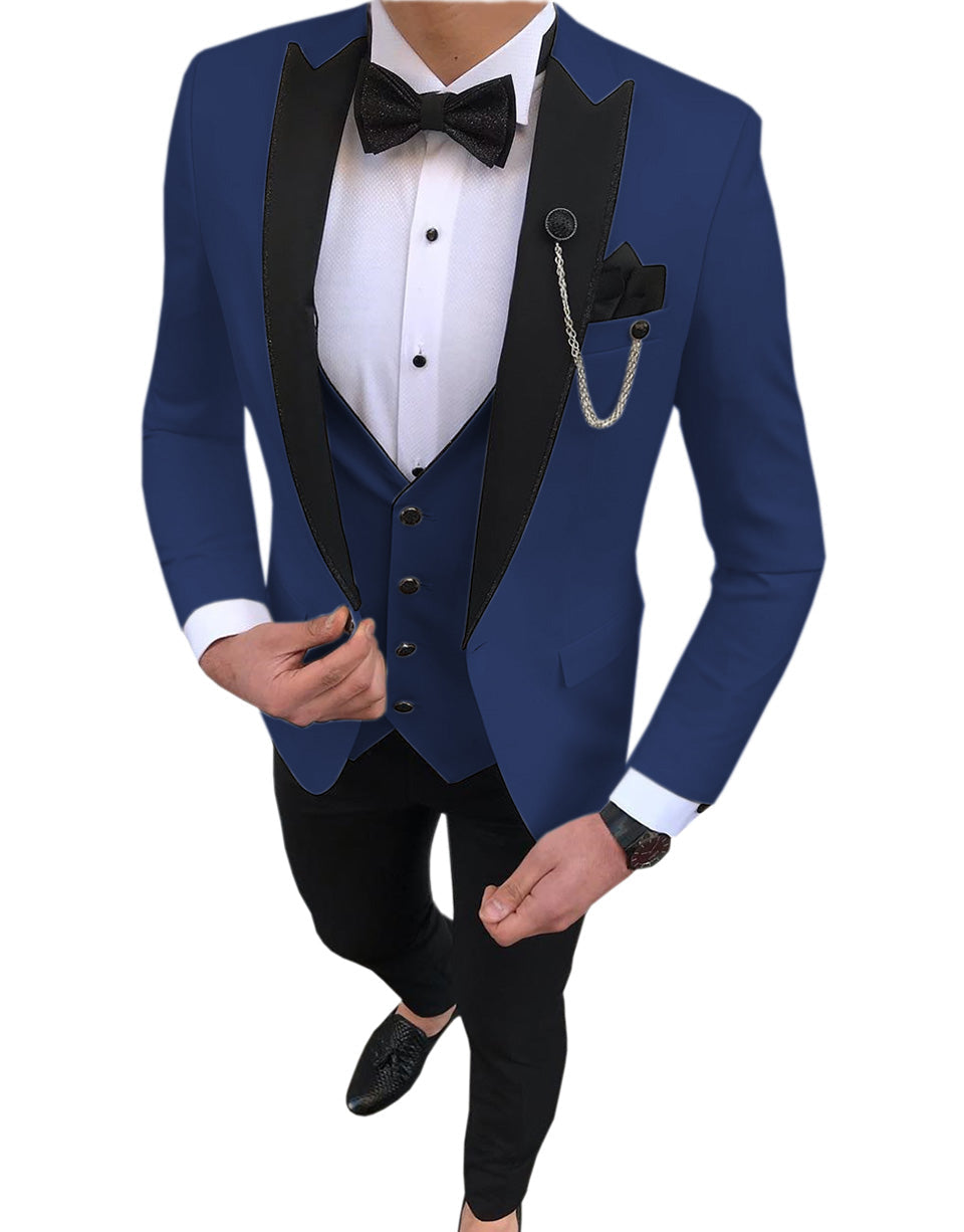 Fashion Men's 3 Pieces Classic Flat Peak Lapel Tuxedos For Wedding (Blazer+vest+Pants) mens event wear
