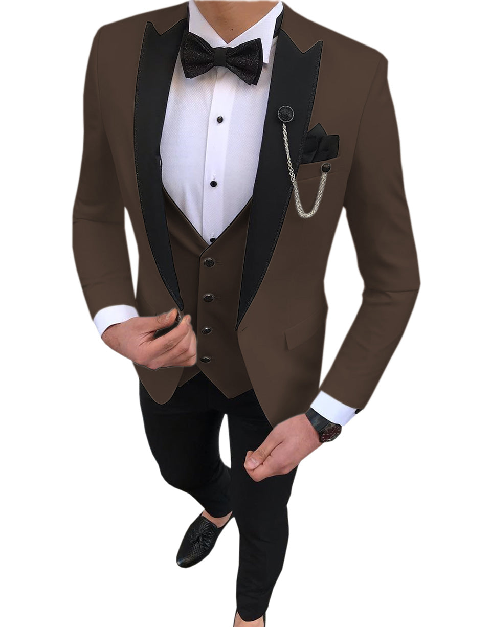 Fashion Men's 3 Pieces Classic Flat Peak Lapel Tuxedos For Wedding (Blazer+vest+Pants) mens event wear