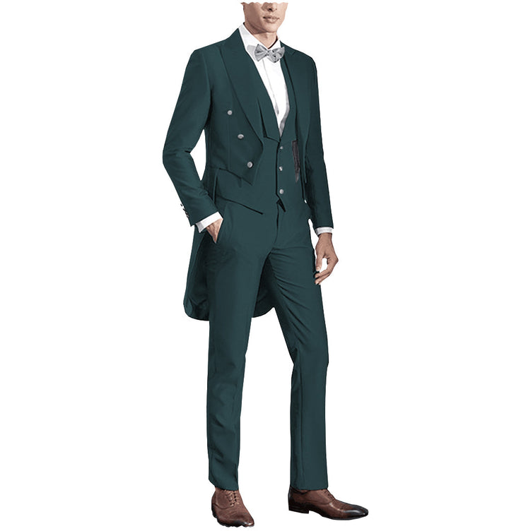 Fashion Men's 3 Pieces Flat Slim Fit Peak Lapel Tuxedos Groomsmen (Blazer+vest+Pants) mens event wear