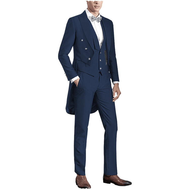 Fashion Men's 3 Pieces Flat Slim Fit Peak Lapel Tuxedos Groomsmen (Blazer+vest+Pants) mens event wear