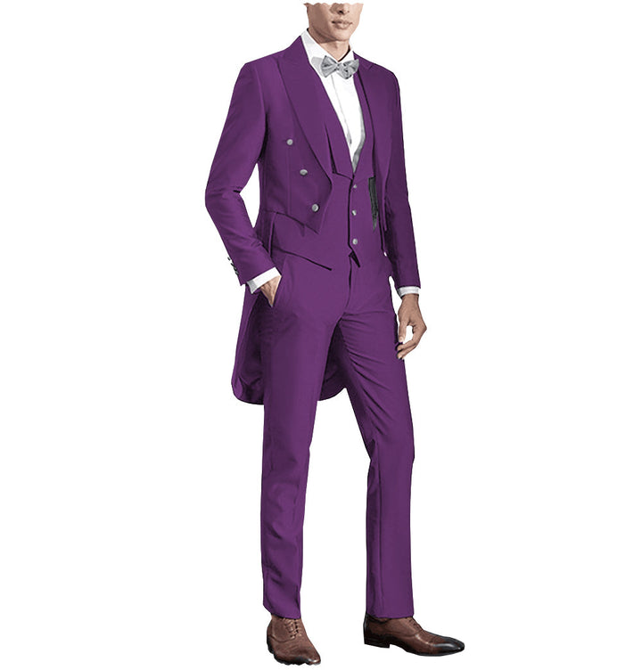 Fashion Men's 3 Pieces Flat Slim Fit Peak Lapel Tuxedos Groomsmen (Blazer+vest+Pants) mens event wear