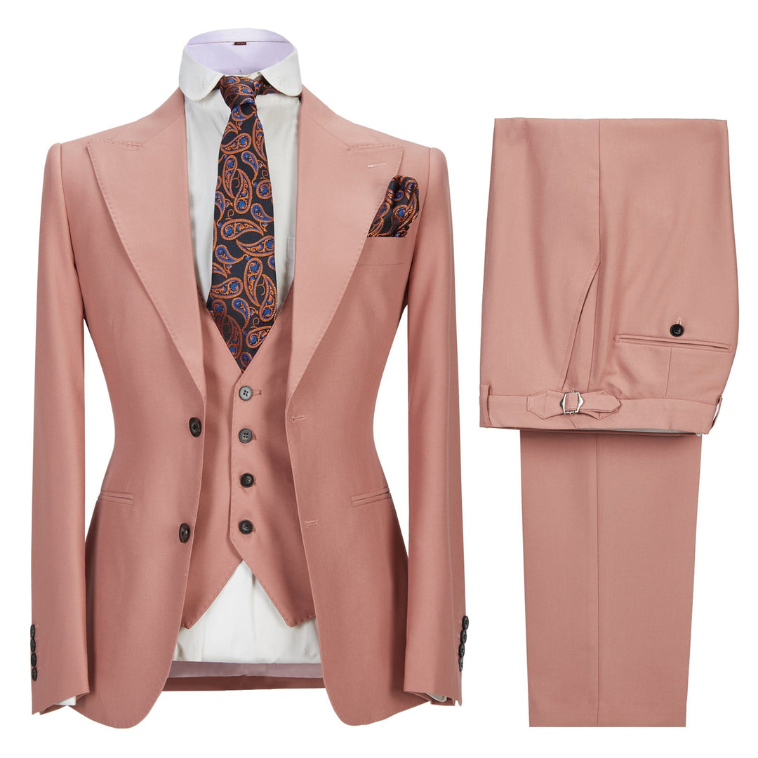 Fashion Men's 3 Pieces Mens Suit Peak Lapel Solid Tuxedos (Blazer+vest+Pants) mens event wear