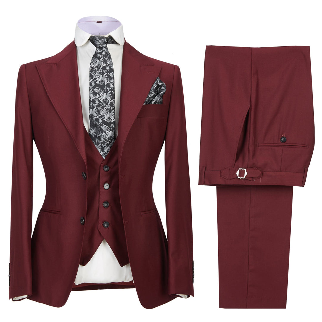 Fashion Men's 3 Pieces Mens Suit Peak Lapel Solid Tuxedos (Blazer+vest+Pants) mens event wear