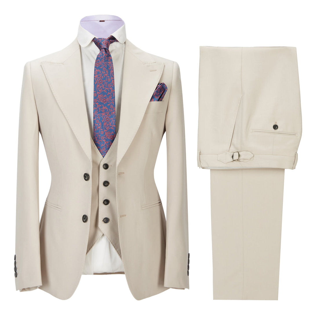 Fashion Men's 3 Pieces Mens Suit Peak Lapel Solid Tuxedos (Blazer+vest+Pants) mens event wear