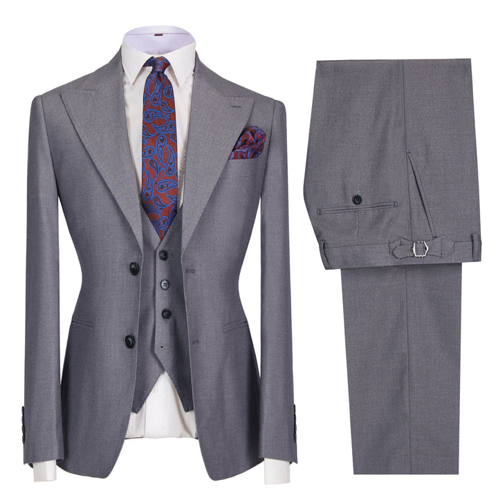 Fashion Men's 3 Pieces Mens Suit Peak Lapel Solid Tuxedos (Blazer+vest+Pants) mens event wear