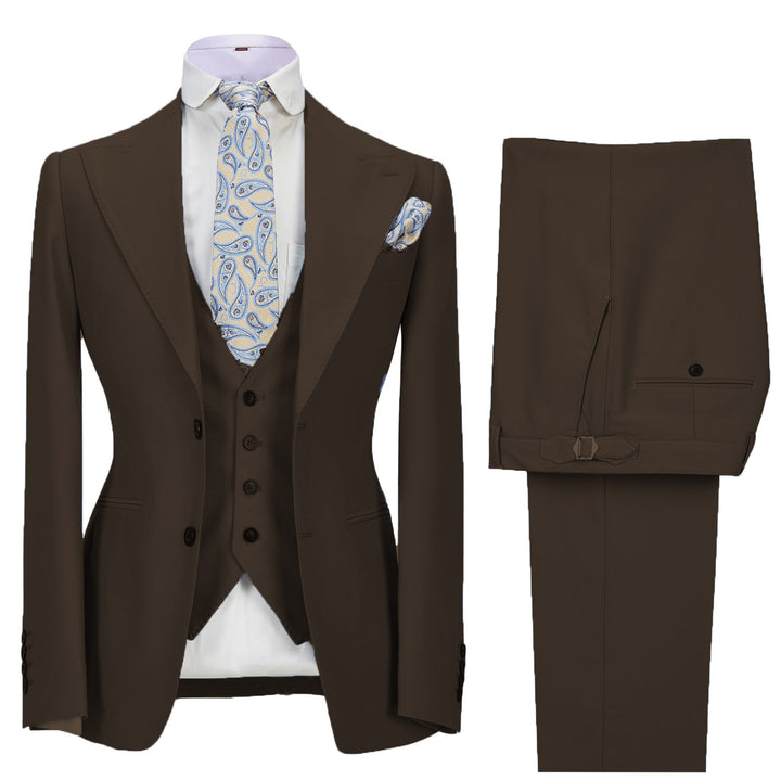 Fashion Men's 3 Pieces Mens Suit Peak Lapel Solid Tuxedos (Blazer+vest+Pants) mens event wear