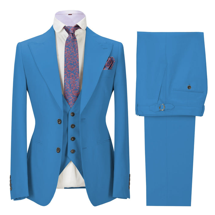 Fashion Men's 3 Pieces Mens Suit Peak Lapel Solid Tuxedos (Blazer+vest+Pants) mens event wear