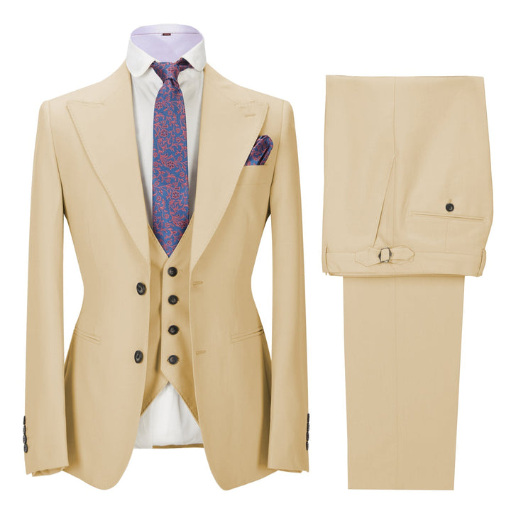 Fashion Men's 3 Pieces Mens Suit Peak Lapel Solid Tuxedos (Blazer+vest+Pants) mens event wear