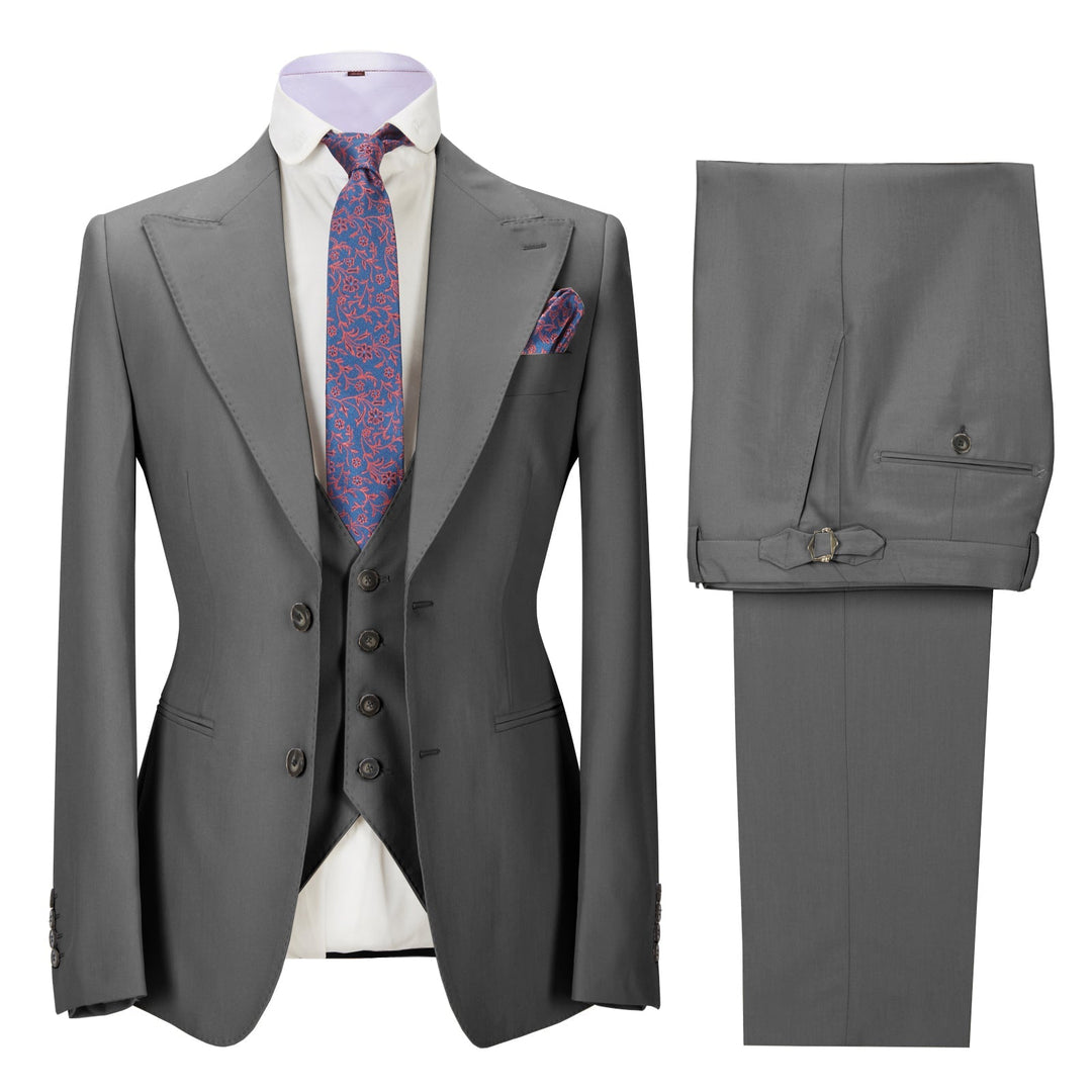 Fashion Men's 3 Pieces Mens Suit Peak Lapel Solid Tuxedos (Blazer+vest+Pants) mens event wear