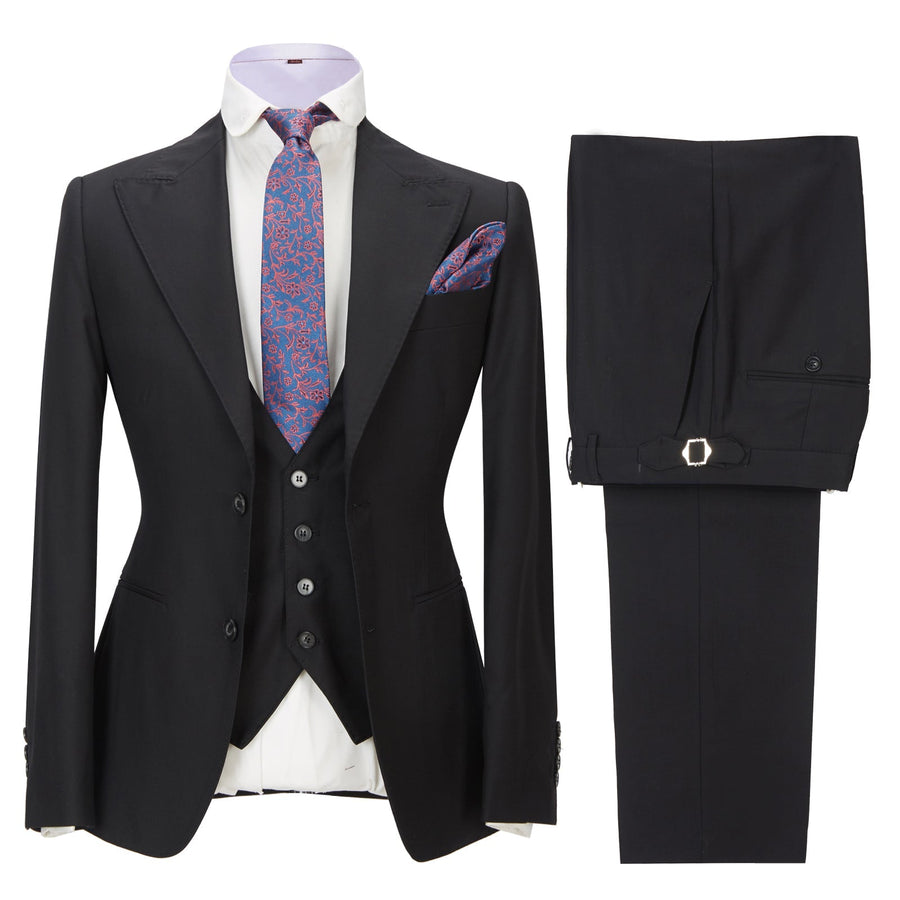 Black Casual Men's 3 pieces Suit Wide Peak Lapel Flat Tuxedo CN500 main image 1