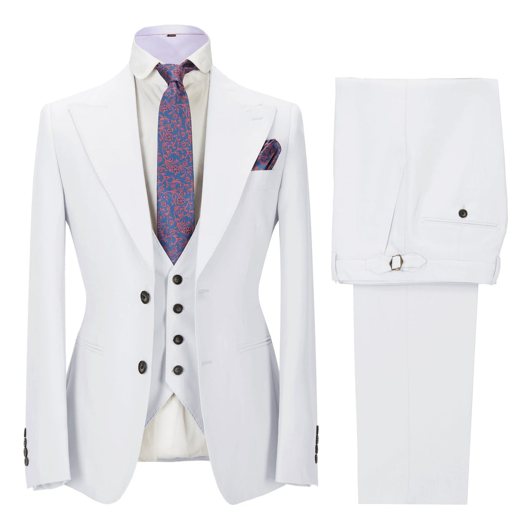 Fashion Men's 3 Pieces Mens Suit Peak Lapel Solid Tuxedos (Blazer+vest+Pants) mens event wear