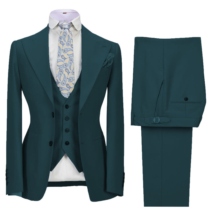 Fashion Men's 3 Pieces Mens Suit Peak Lapel Solid Tuxedos (Blazer+vest+Pants) mens event wear