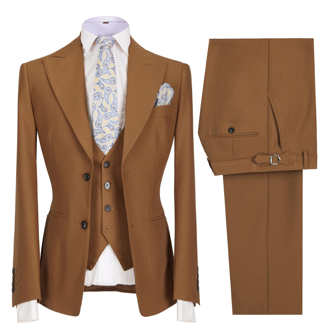 Fashion Men's 3 Pieces Mens Suit Peak Lapel Solid Tuxedos (Blazer+vest+Pants) mens event wear