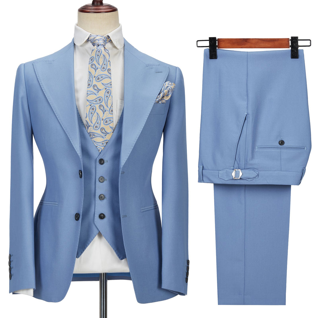 Fashion Men's 3 Pieces Mens Suit Peak Lapel Solid Tuxedos (Blazer+vest+Pants) mens event wear