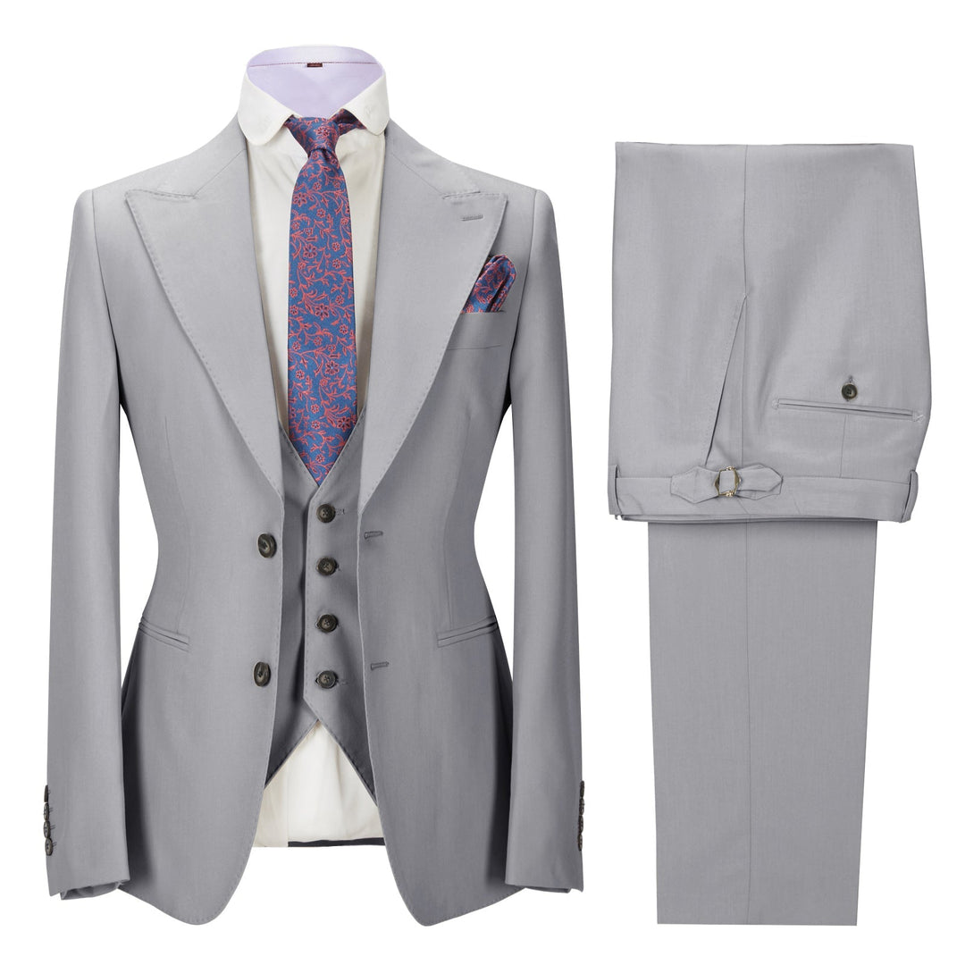 Fashion Men's 3 Pieces Mens Suit Peak Lapel Solid Tuxedos (Blazer+vest+Pants) mens event wear