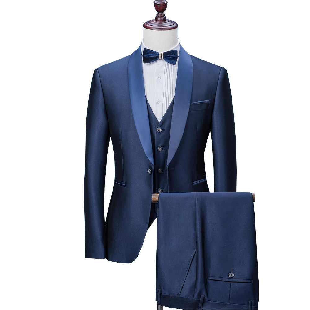 Fashion Men's 3 Pieces Mens Suit Shawl Lapel Flat Tuxedos (Blazer+vest+Pants) mens event wear