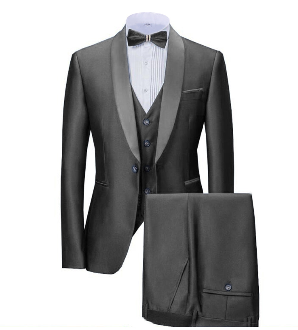 Fashion Men's 3 Pieces Mens Suit Shawl Lapel Flat Tuxedos (Blazer+vest+Pants) mens event wear