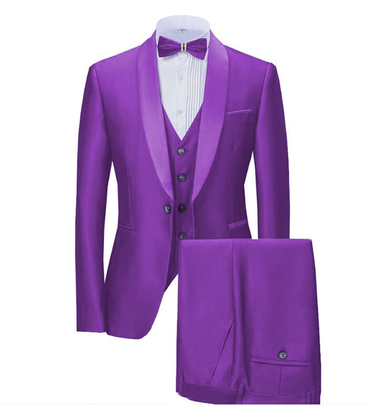 Fashion Men's 3 Pieces Mens Suit Shawl Lapel Flat Tuxedos (Blazer+vest+Pants) mens event wear