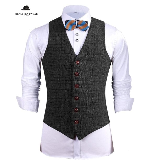 Fashion Men's Slim Fit Suit Vest Casual Houndstooth V Neck Waistcoat menseventwear