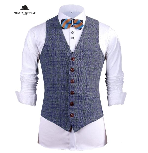 Fashion Men's Slim Fit Suit Vest Casual Houndstooth V Neck Waistcoat menseventwear