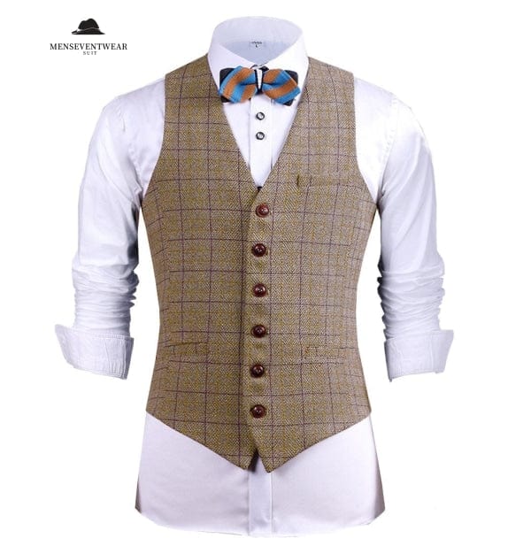 Fashion Men's Slim Fit Suit Vest Casual Houndstooth V Neck Waistcoat menseventwear