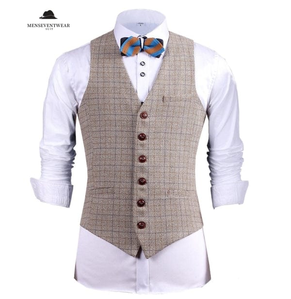 Fashion Men's Slim Fit Suit Vest Casual Houndstooth V Neck Waistcoat menseventwear