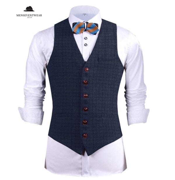 Fashion Men's Slim Fit Suit Vest Casual Houndstooth V Neck Waistcoat menseventwear