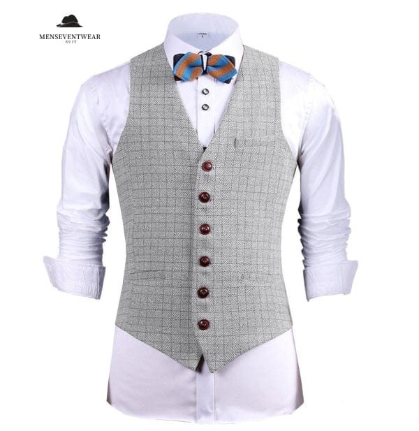 Fashion Men's Slim Fit Suit Vest Casual Houndstooth V Neck Waistcoat menseventwear