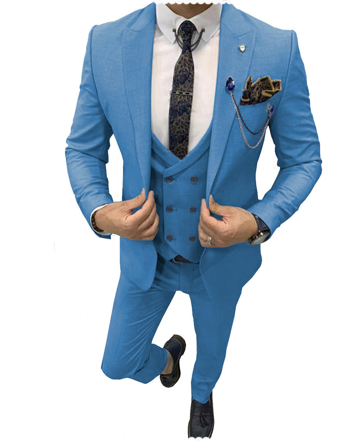 Flat 3 Piece Men's Suit Peak Lapel Suit (Blazer + Vest + Pants) mens event wear