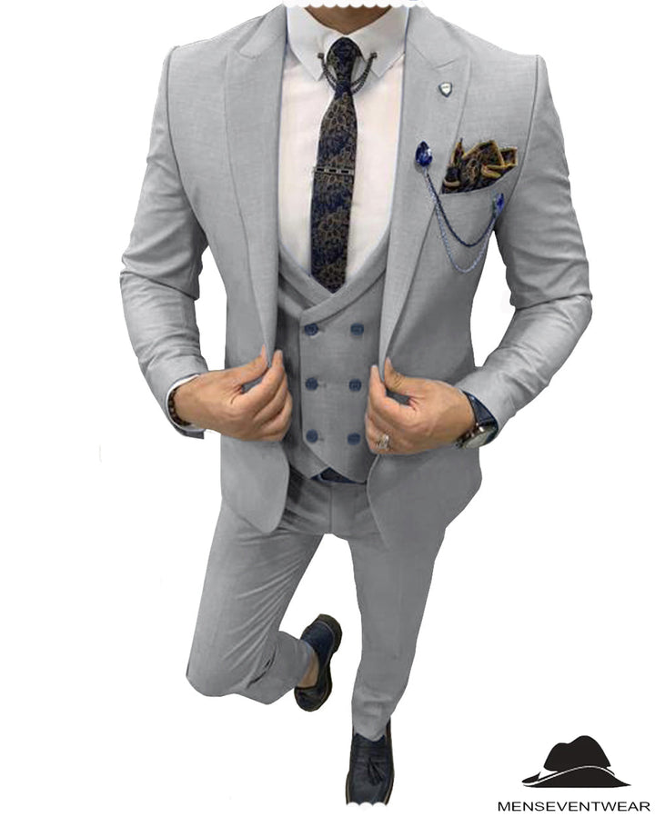 Flat 3 Piece Men's Suit Peak Lapel Suit (Blazer + Vest + Pants) mens event wear